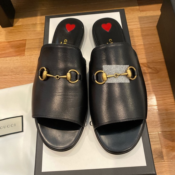 NIB GUCCI MALAGA BLACK SANDAL SLIDES WITH HORSEBIT - Picture 4 of 7